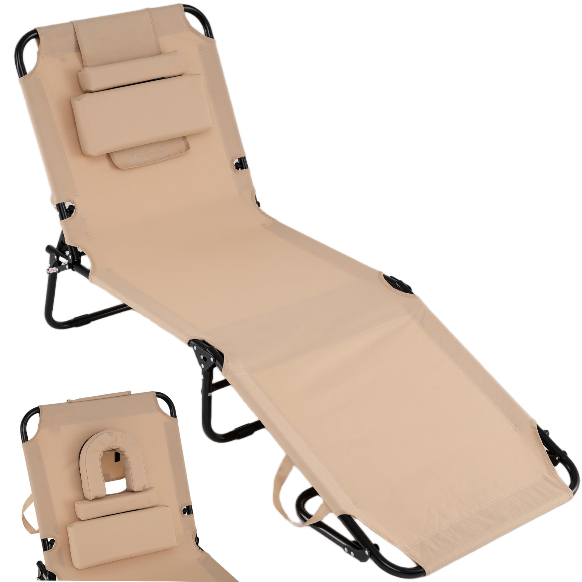 GYMAX front view of beige tanning chair showing lounging comfort