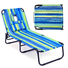 GYMAX front view blue stripe showing full lounger and benefits portability