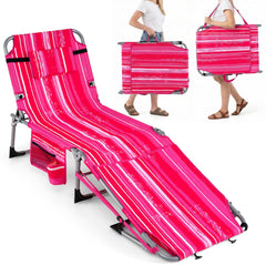 GYMAX front view pink stripe shows full lounger and ergonomic design benefit