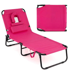 GYMAX front view pink chaise lounge showing reclining comfort