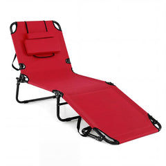 GYMAX front view of red tanning chair showing full lounger and comfort