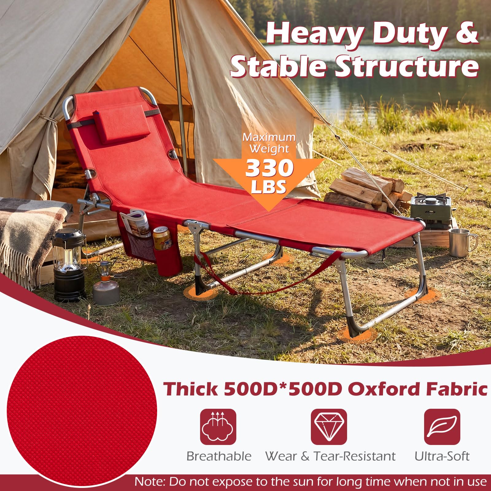 GYMAX lounger in beach setting offering portable sunbathing