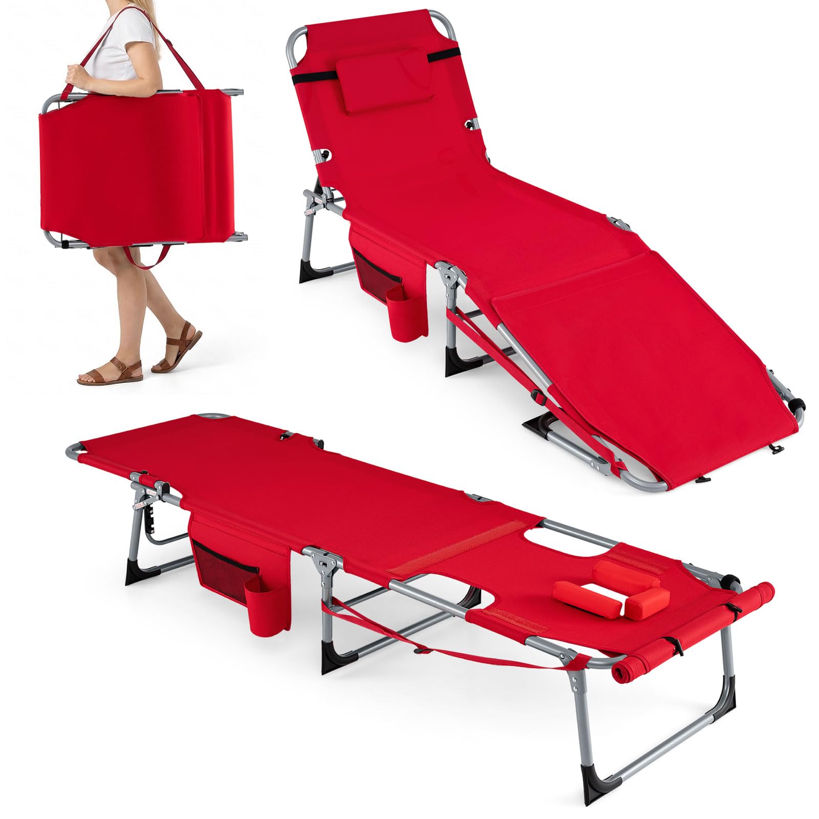 GYMAX red lounge chair front view showing adjustable comfort