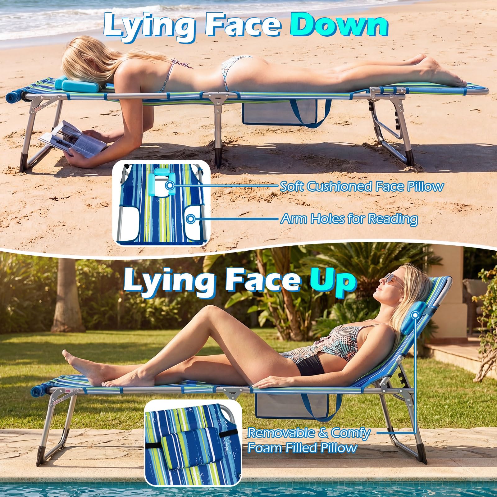 GYMAX folded portable lounger with strap for easy beach transport