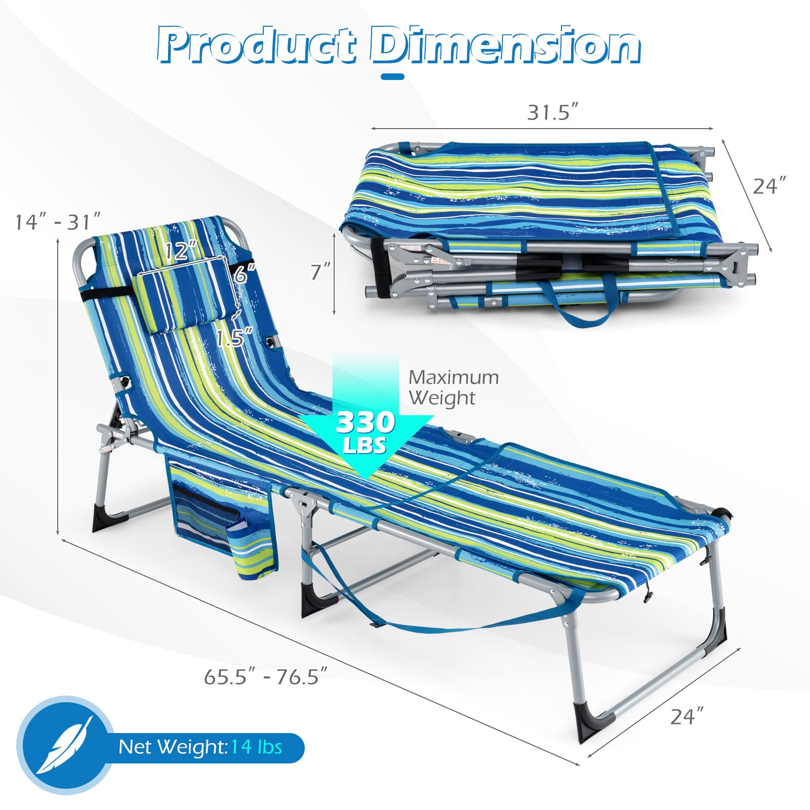 GYMAX folded lounger next to a bag showing compact carry convenience