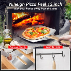 Gyreuni stainless steel pizza cutter close-up delivering precise slices