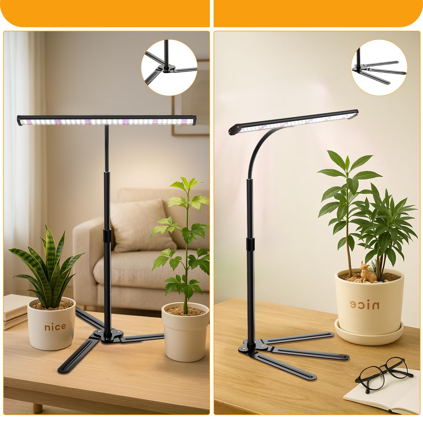 GYTF lamp on a desk with plants showing dual-use as grow and task light