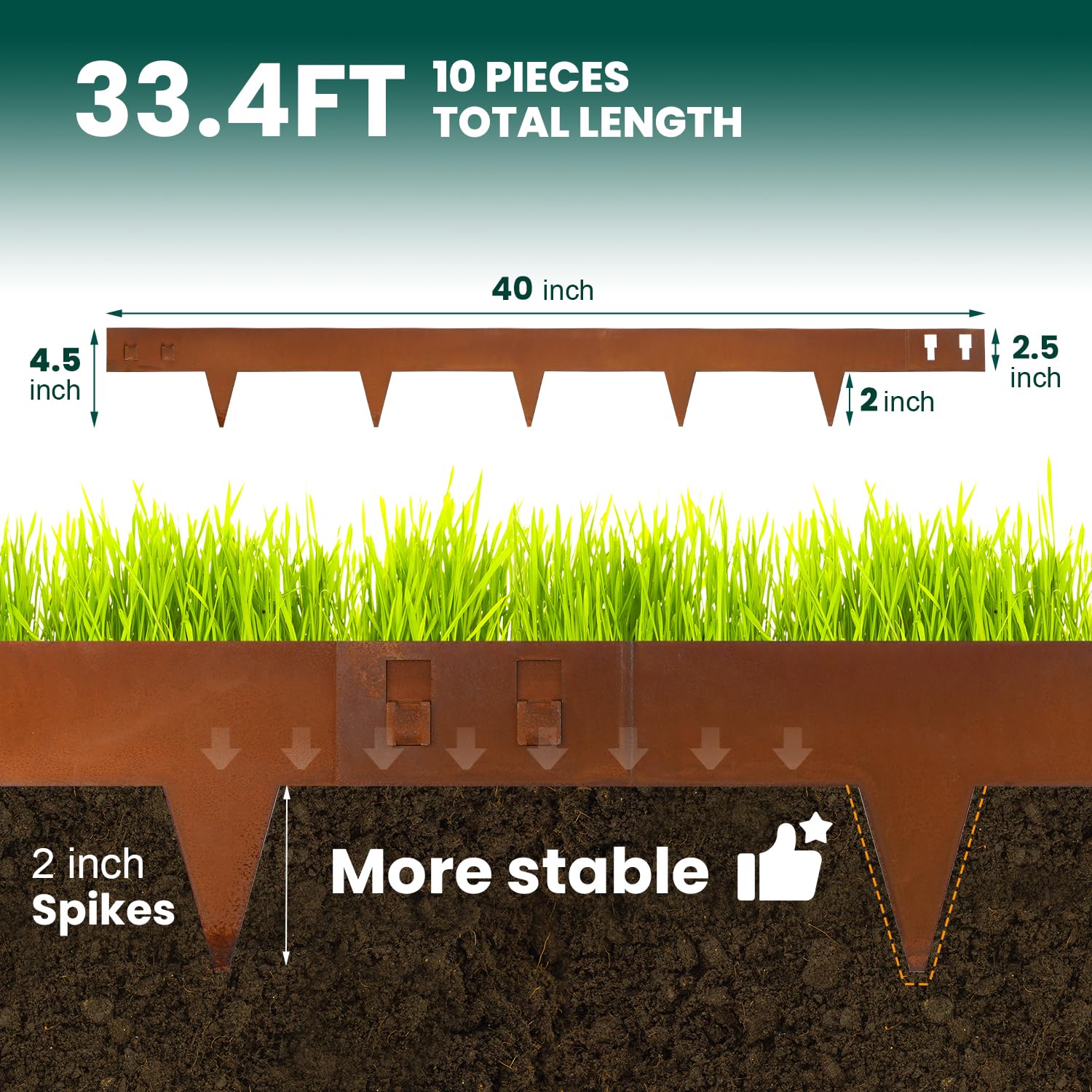 GZGNEEVL side profile of spikes showing 2-inch anchoring for stability benefit