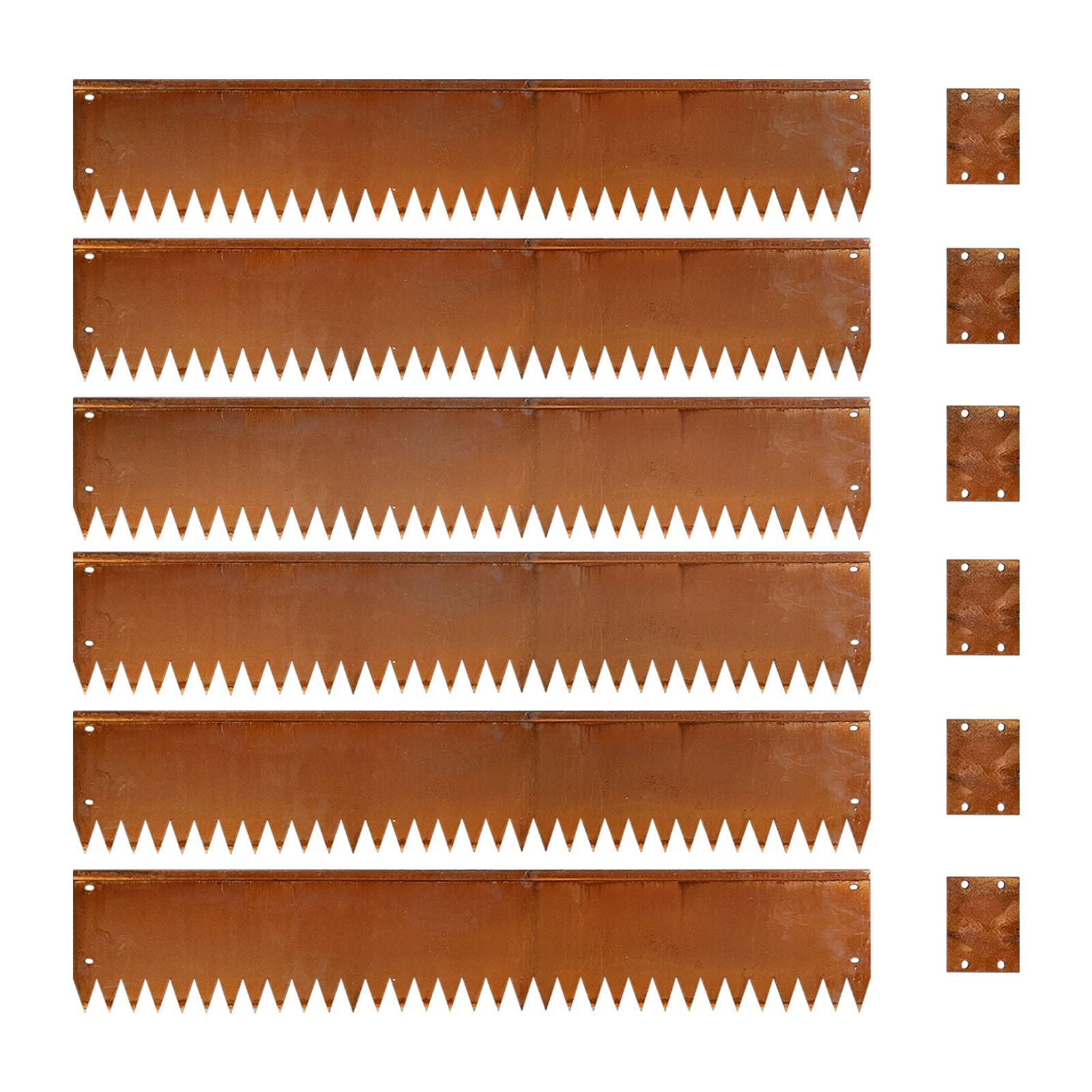 GZLVSOW front view of 6-piece corten edging showing ready-to-install kit and benefits