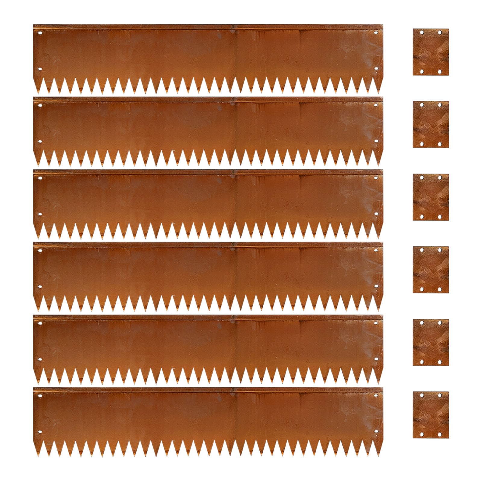 GZLVSOW front view of cor-ten edging kit showing six rusted panels and finished look