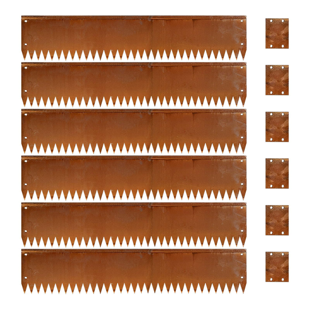 GZLVSOW front view of cor-ten edging kit showing six rusted panels and finished look