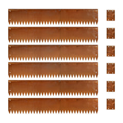 GZLVSOW front view of 6-piece corten edging showing ready-to-install kit and benefits