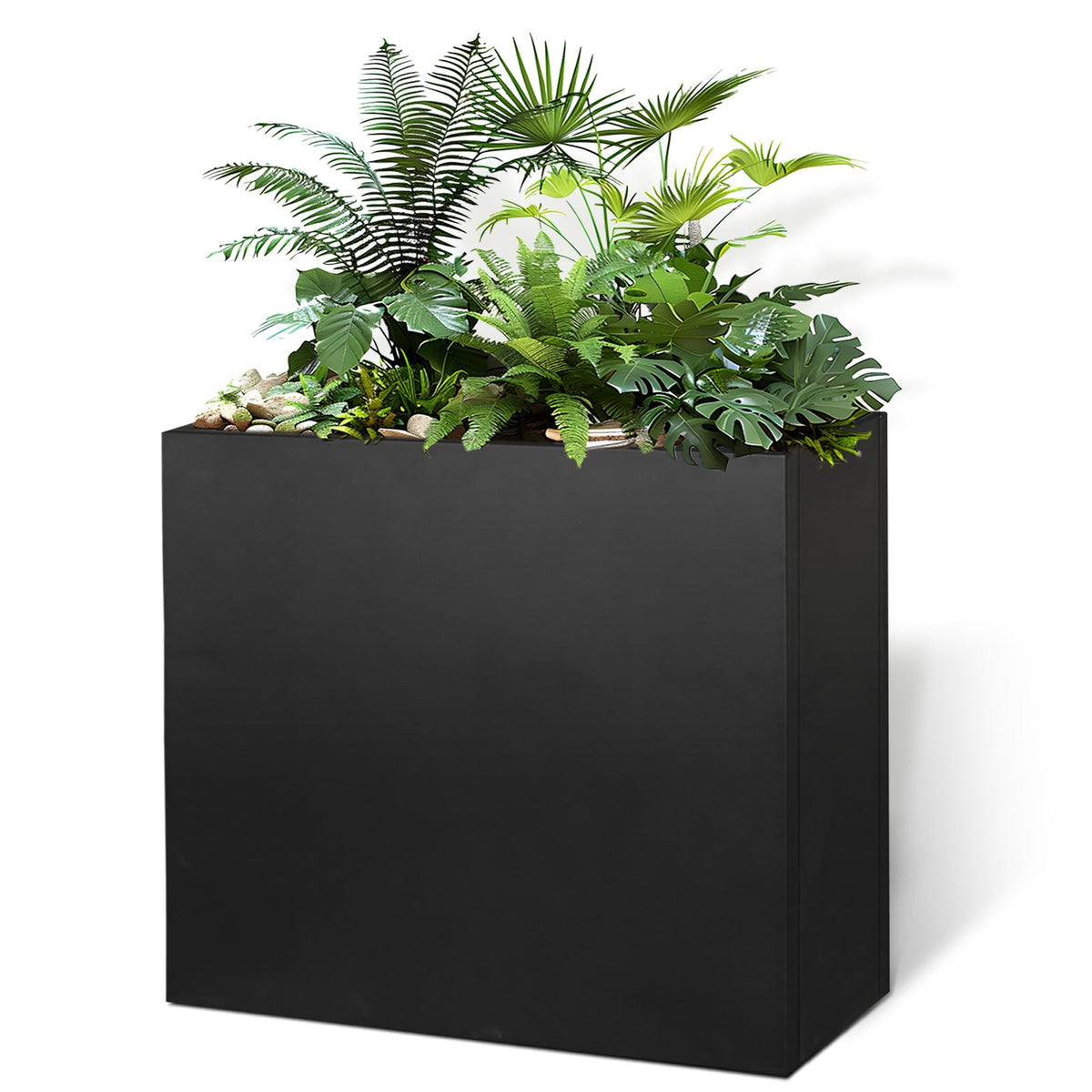 GZLVSOW front view of planter showing sleek black finish and sturdy shape
