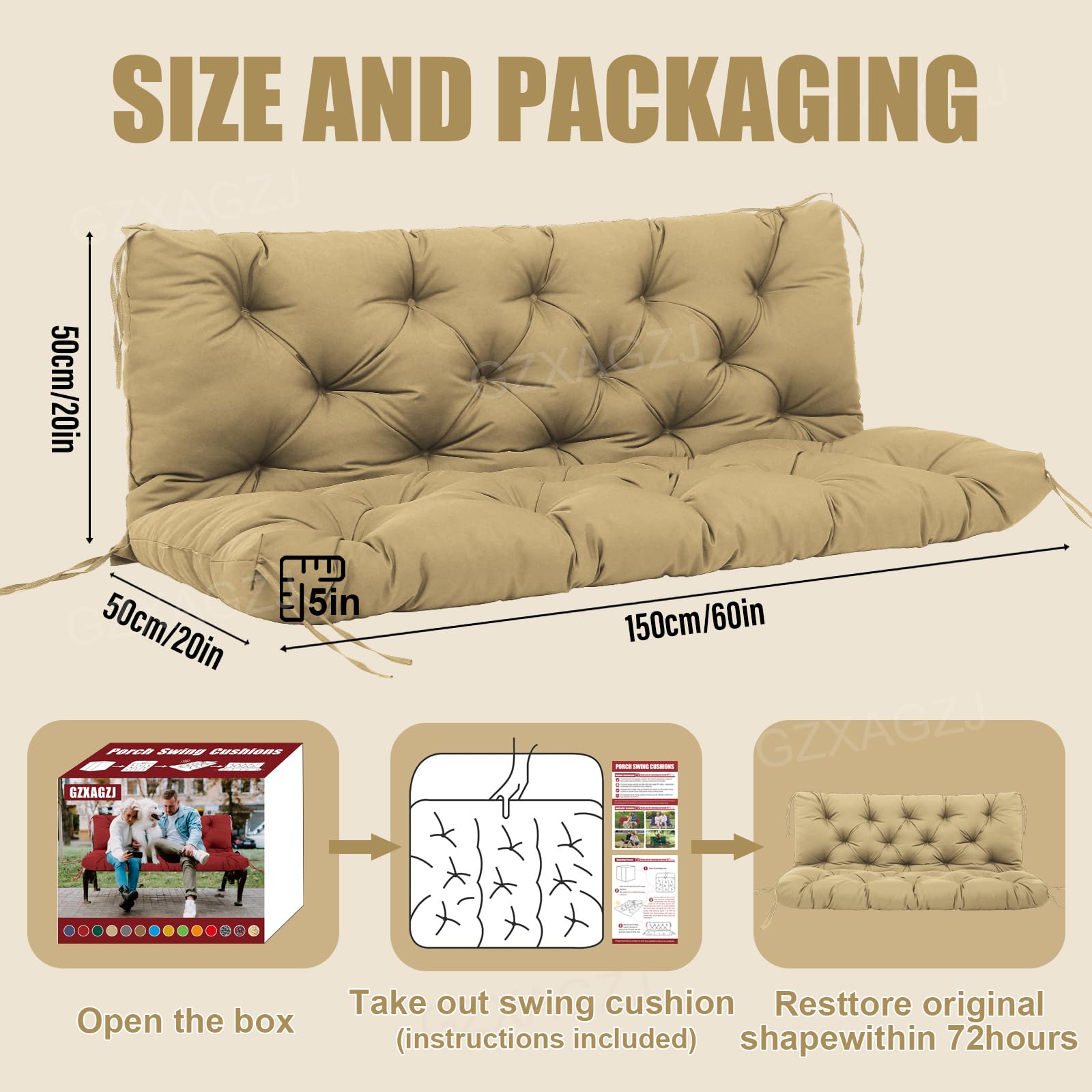 GZXAGZJ cushion next to measuring tape showing 60-inch width for correct fit
