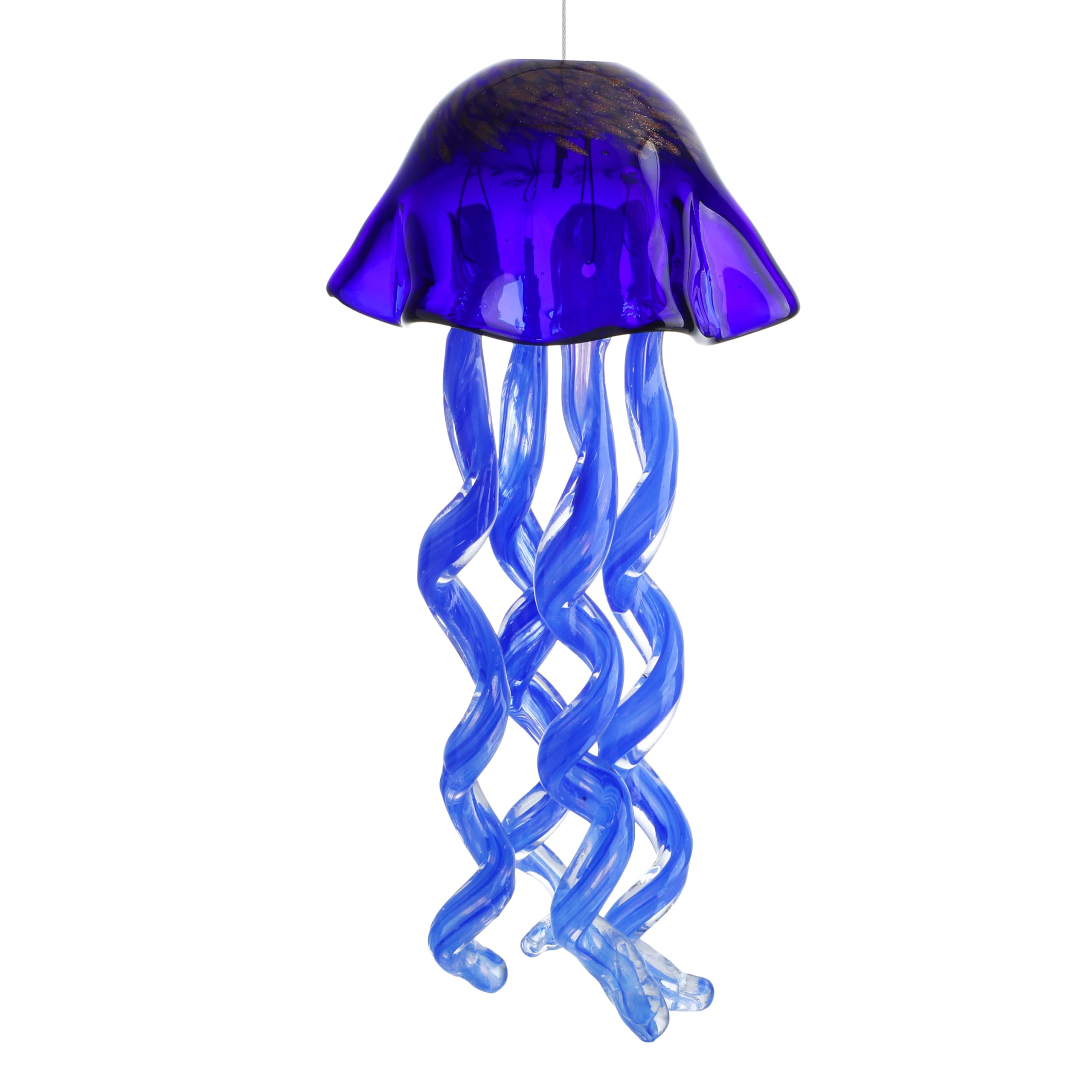 H&D HYALINE & DORA front view of royal blue blown-glass jellyfish showing vivid color and shape