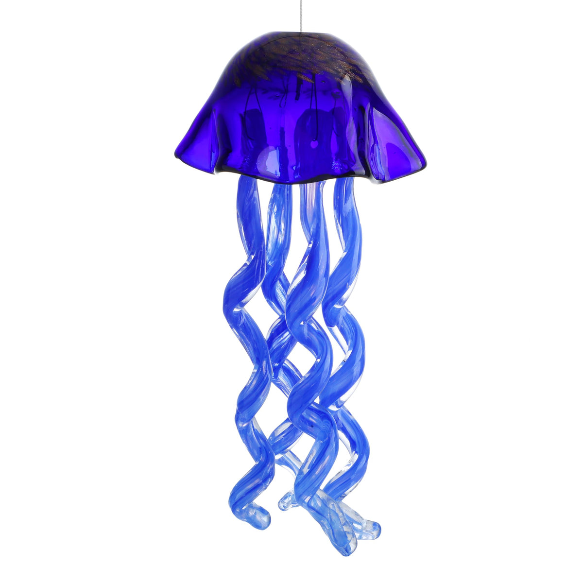 H&D HYALINE & DORA front view of royal blue blown-glass jellyfish showing vivid color and shape