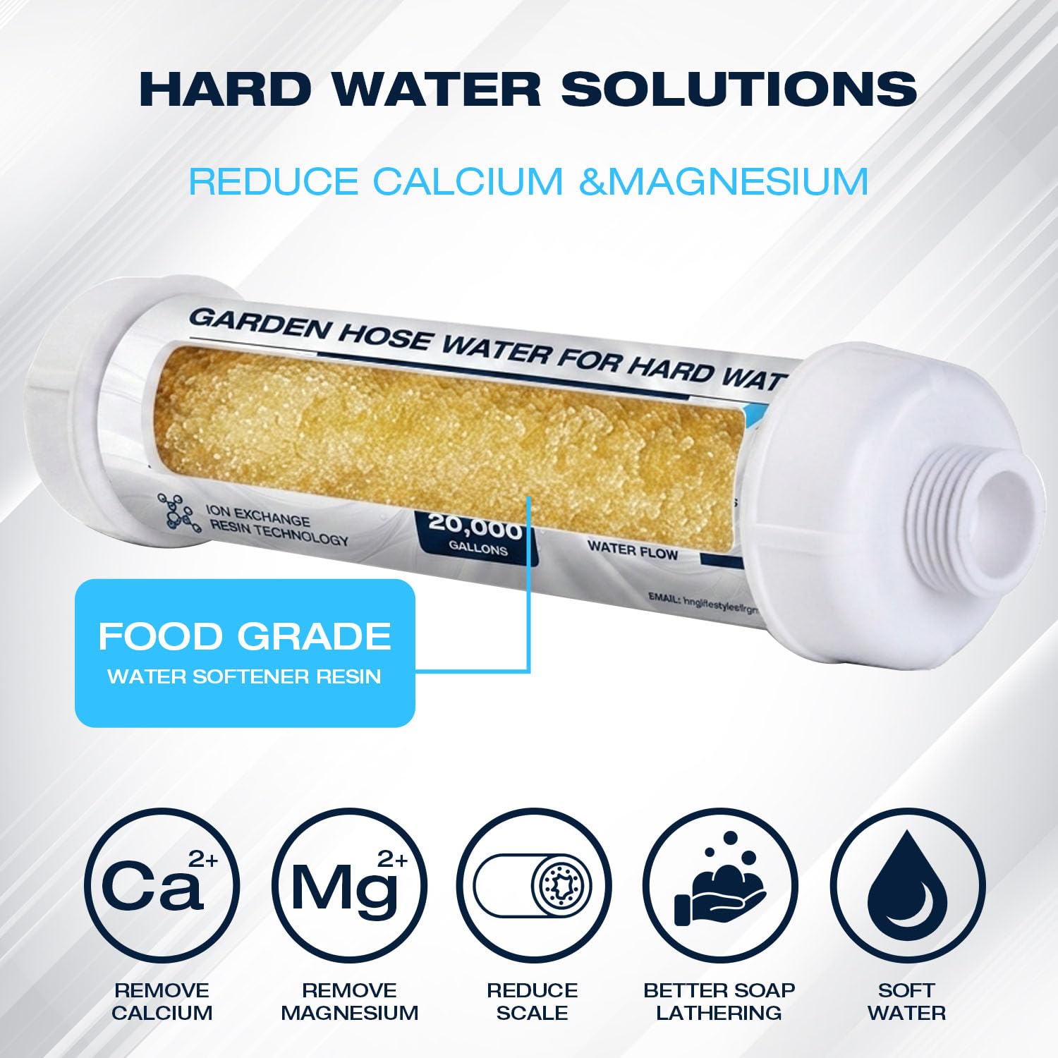 H&G lifestyles clear view of NSF food-grade resin media demonstrating durable calcium reduction