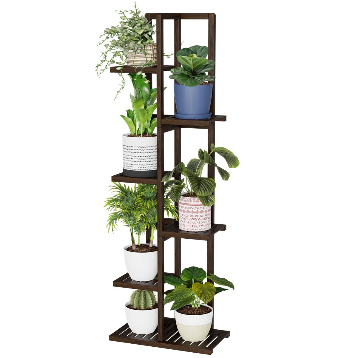 H HOMEXIN front view of six-tier plant stand showing organized pots and stability