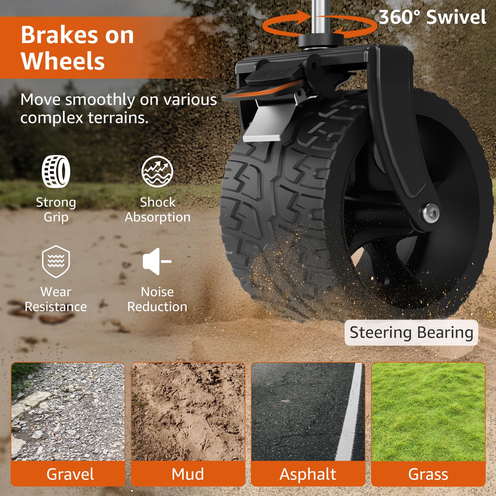 HAAGEEP close-up of PU wheel showing durable tread for varied terrain