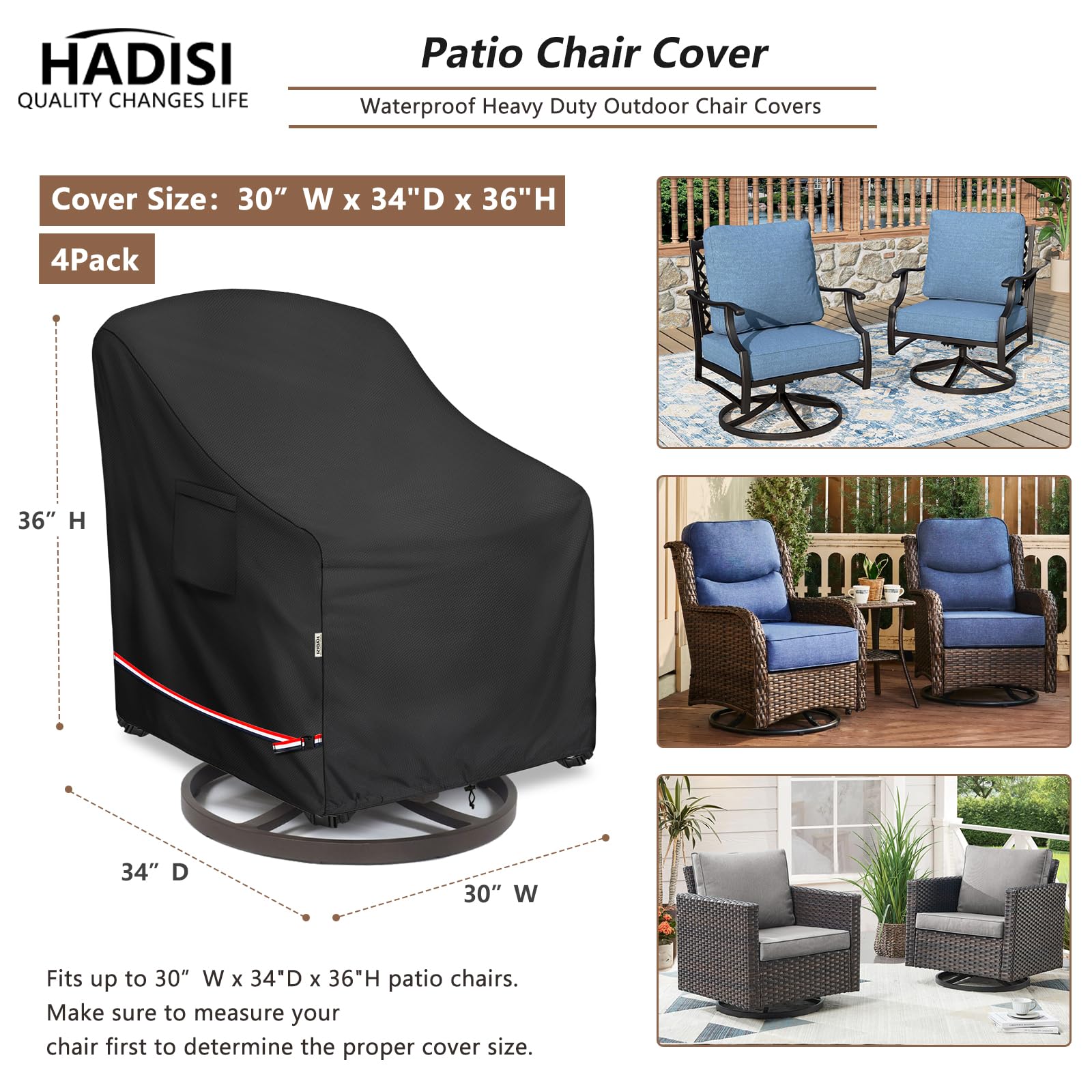 Hadisi four covers on patio set showing coordinated protection for multiple chairs