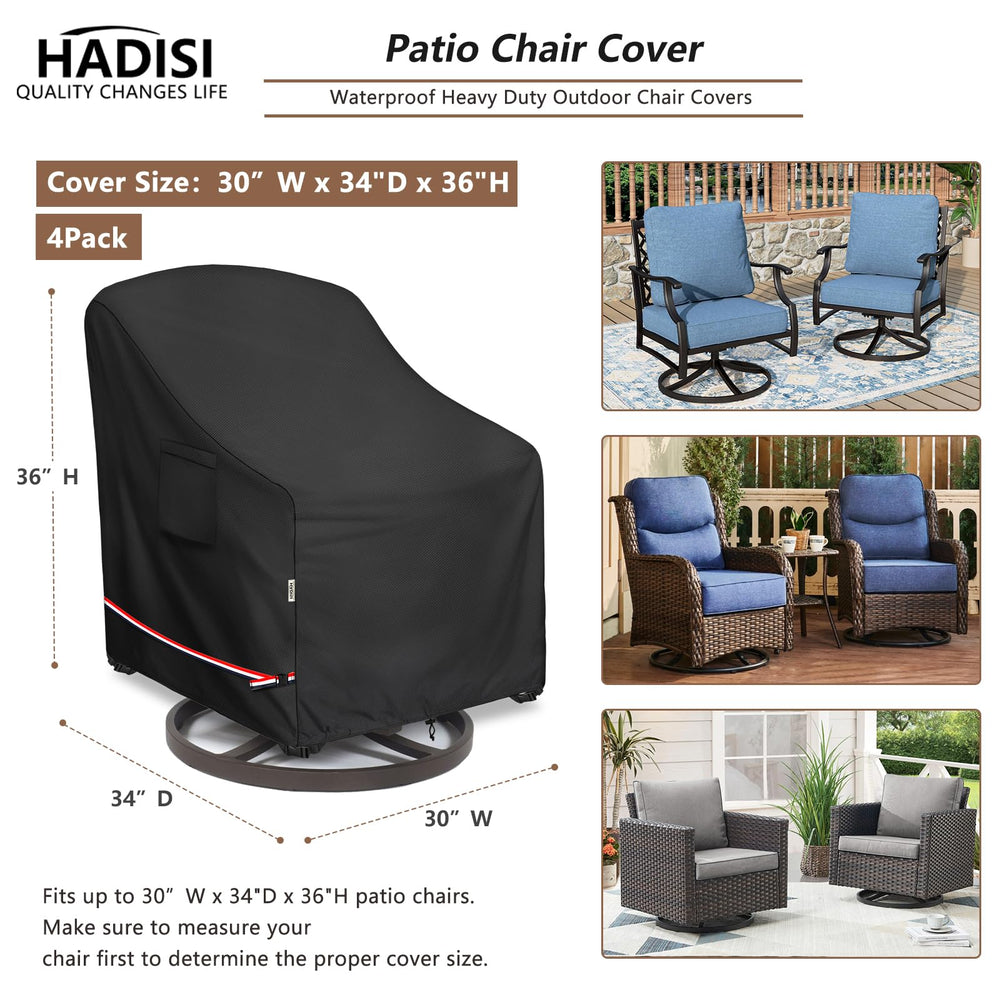 Hadisi four covers on patio set showing coordinated protection for multiple chairs