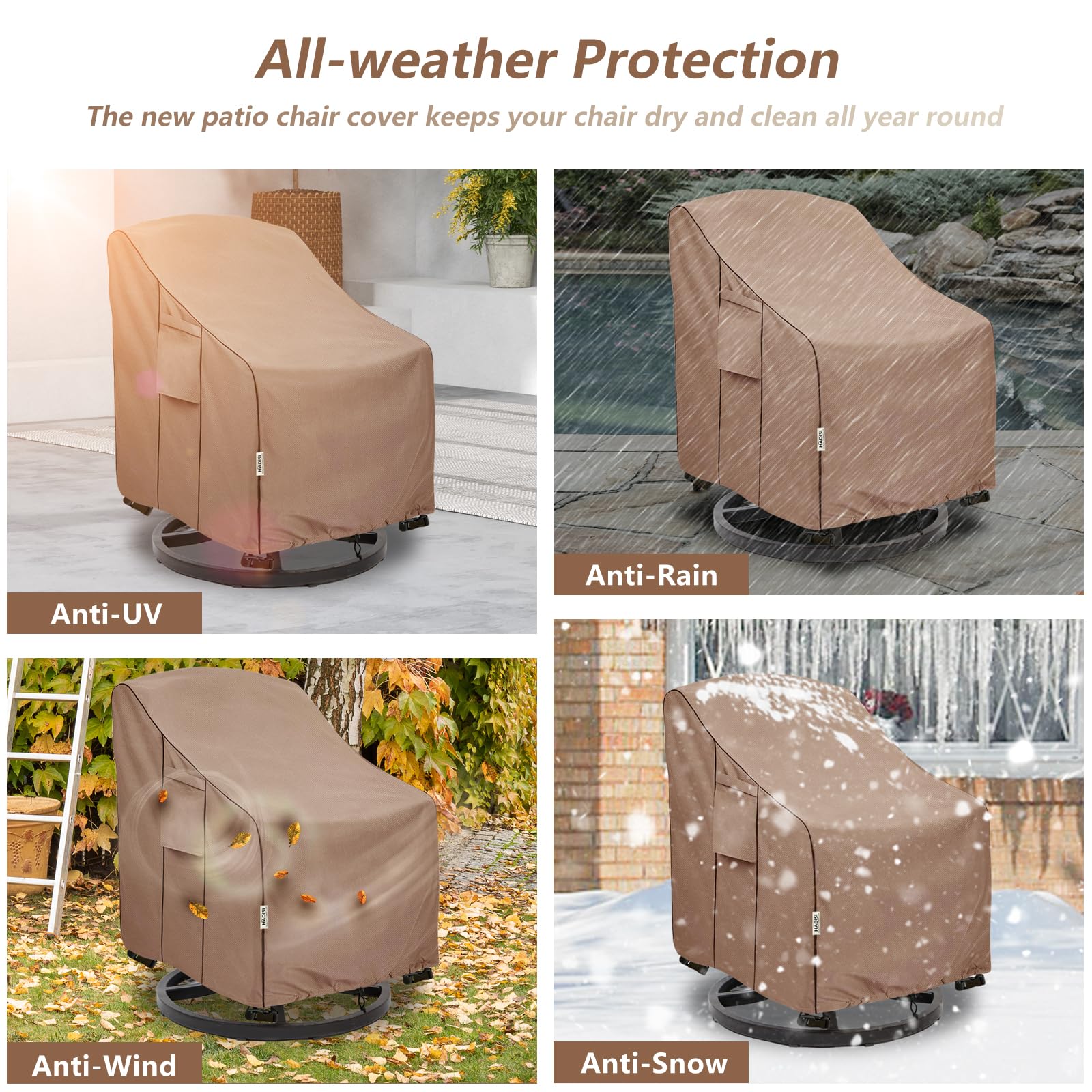 Hadisi cover in use on patio chair, keeps seating clean and dry