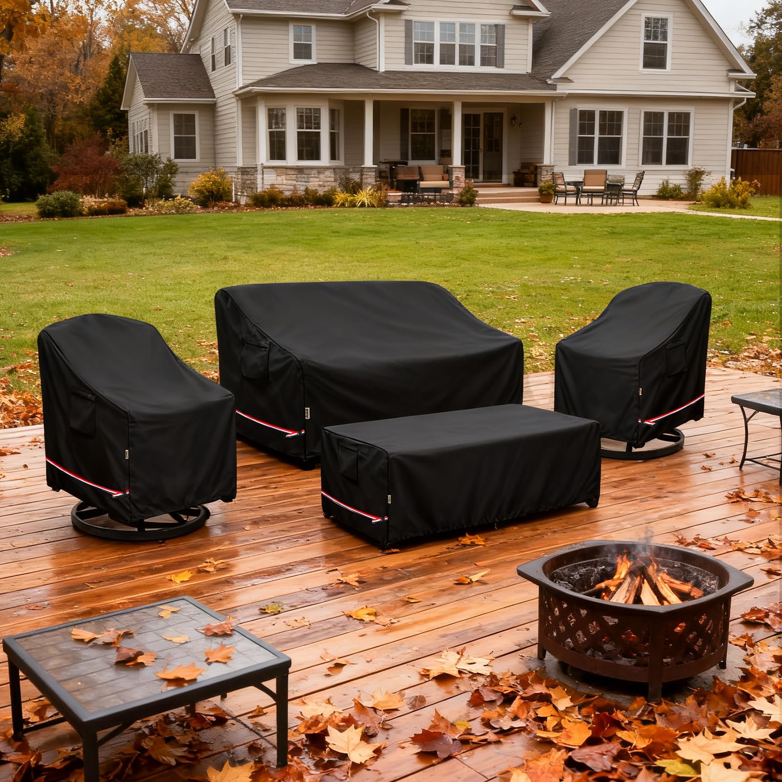 Hadisi covered chair in evening patio scene showing attractive weather protection