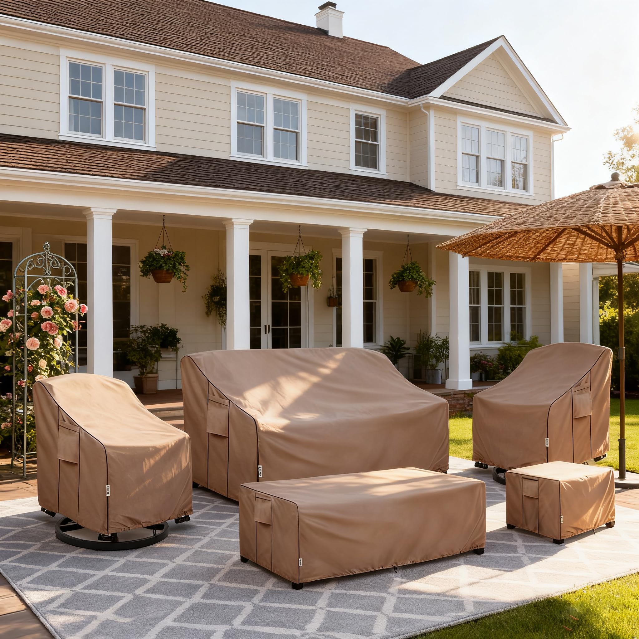Hadisi four-pack of covers on porch offering coordinated protection