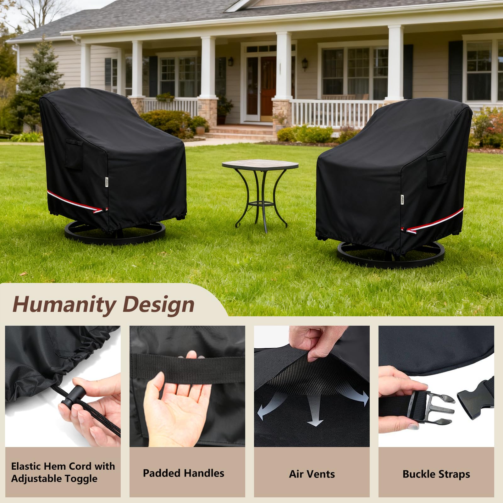 Hadisi side profile showing snug fit and coverage on lounge chair