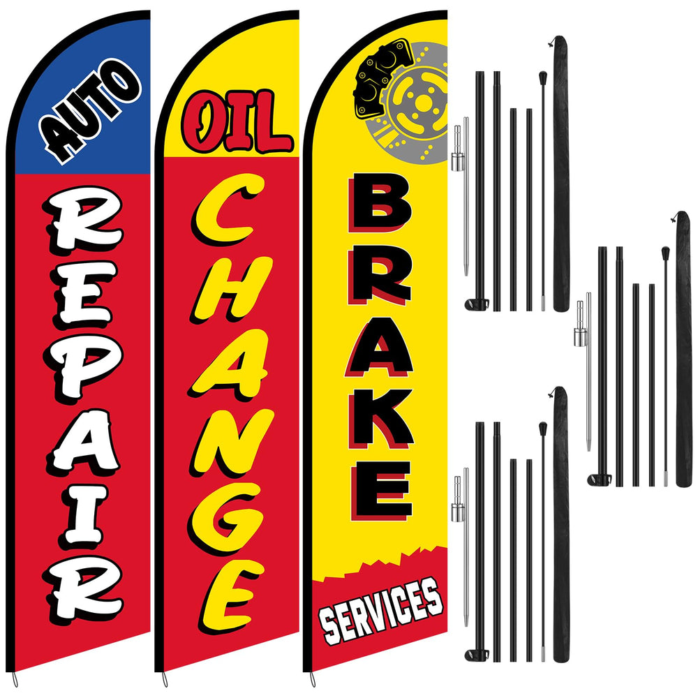 Hahafelt flag front packaging showing bold auto repair messaging and benefit of curb appeal
