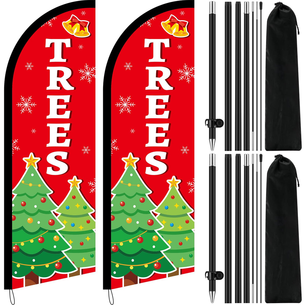 Hahafelt front view of assembled Christmas tree feather flag showing vibrant holiday design and visibility