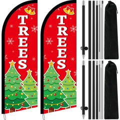 Hahafelt front view of assembled Christmas tree feather flag showing vibrant holiday design and visibility