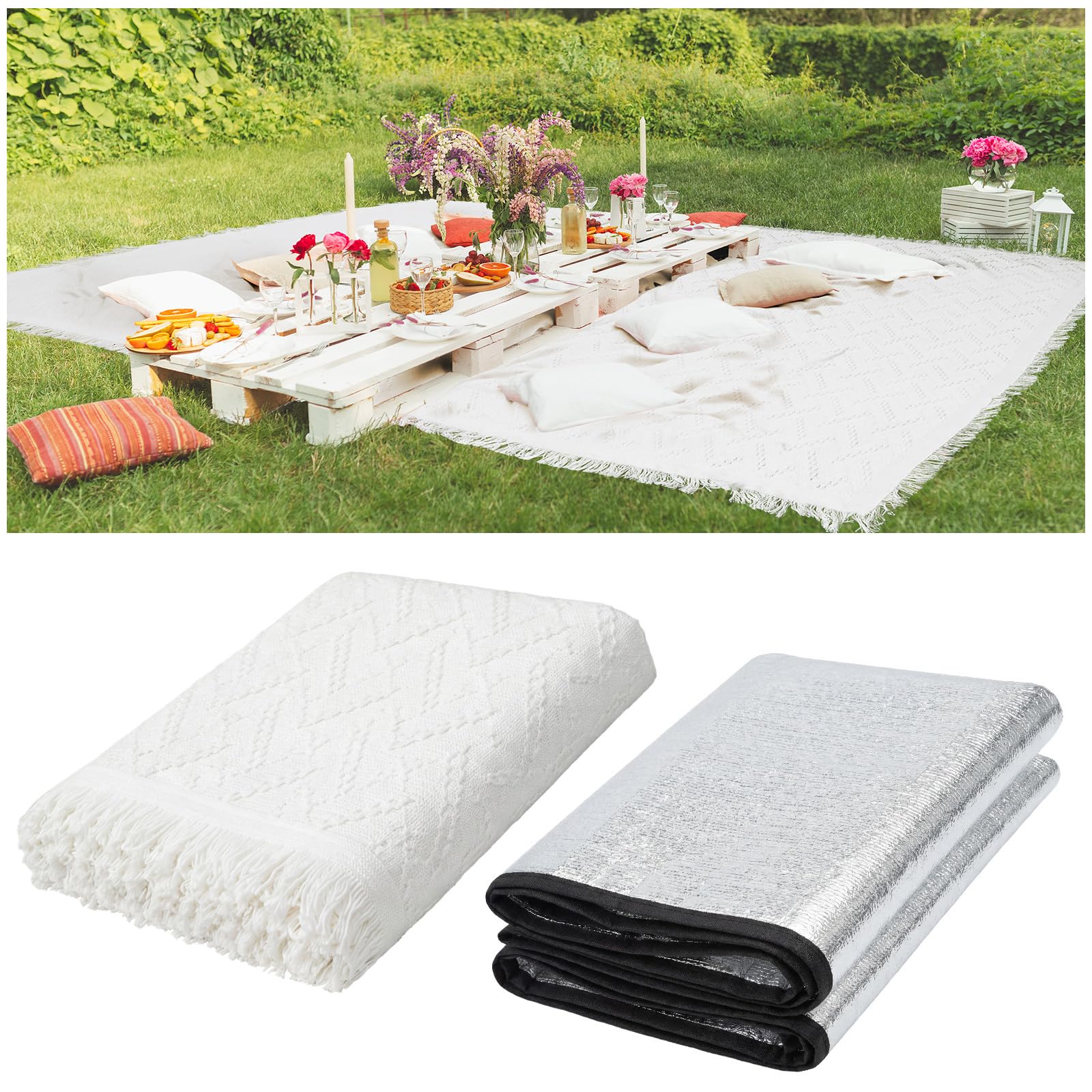 Hahafelt front view folded blanket showing roomy size and easy packing benefit