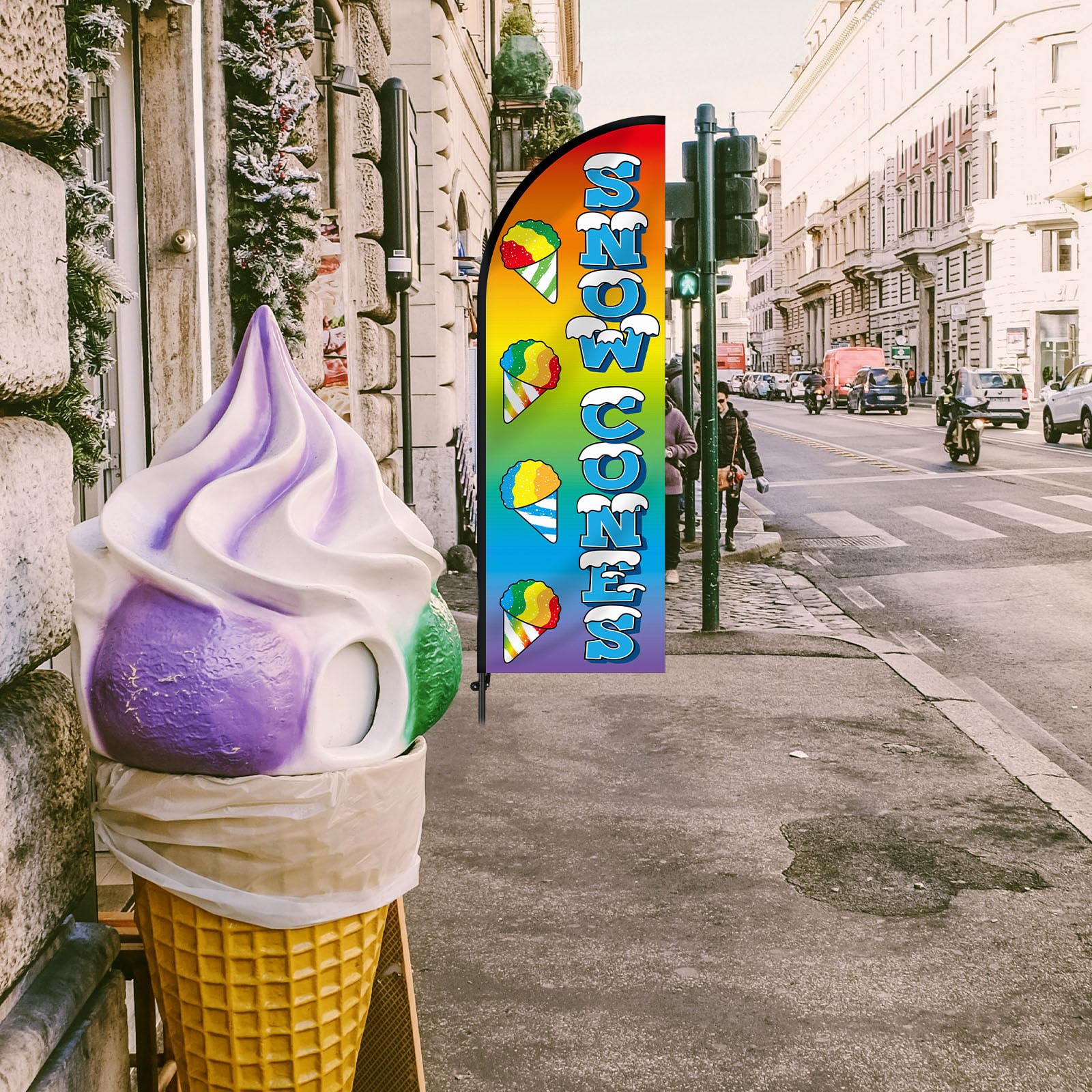 Hahafelt lifestyle street-front display attracting customers to a summer stand
