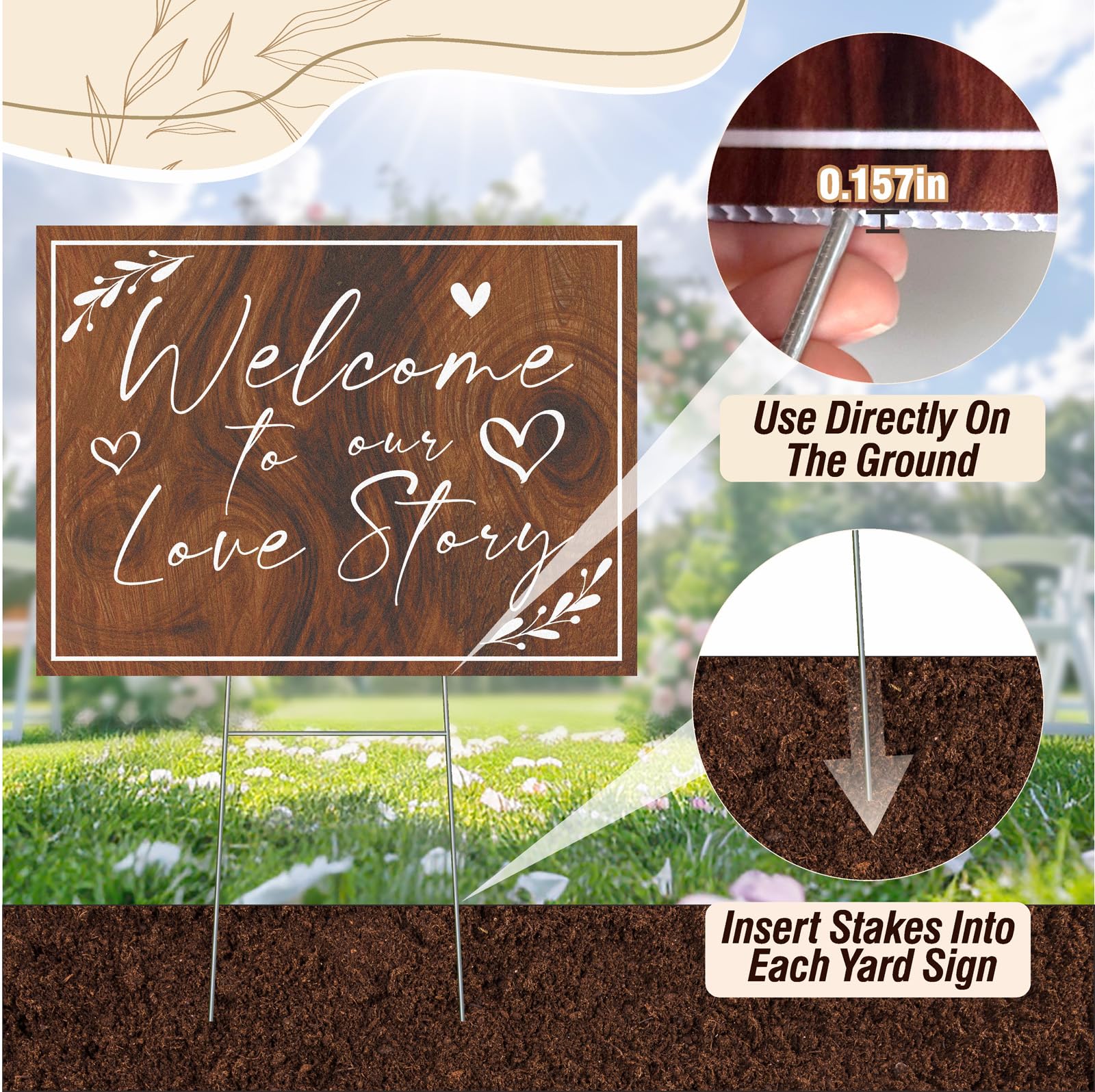 Haiddle signs lining outdoor ceremony pathway improving guest flow