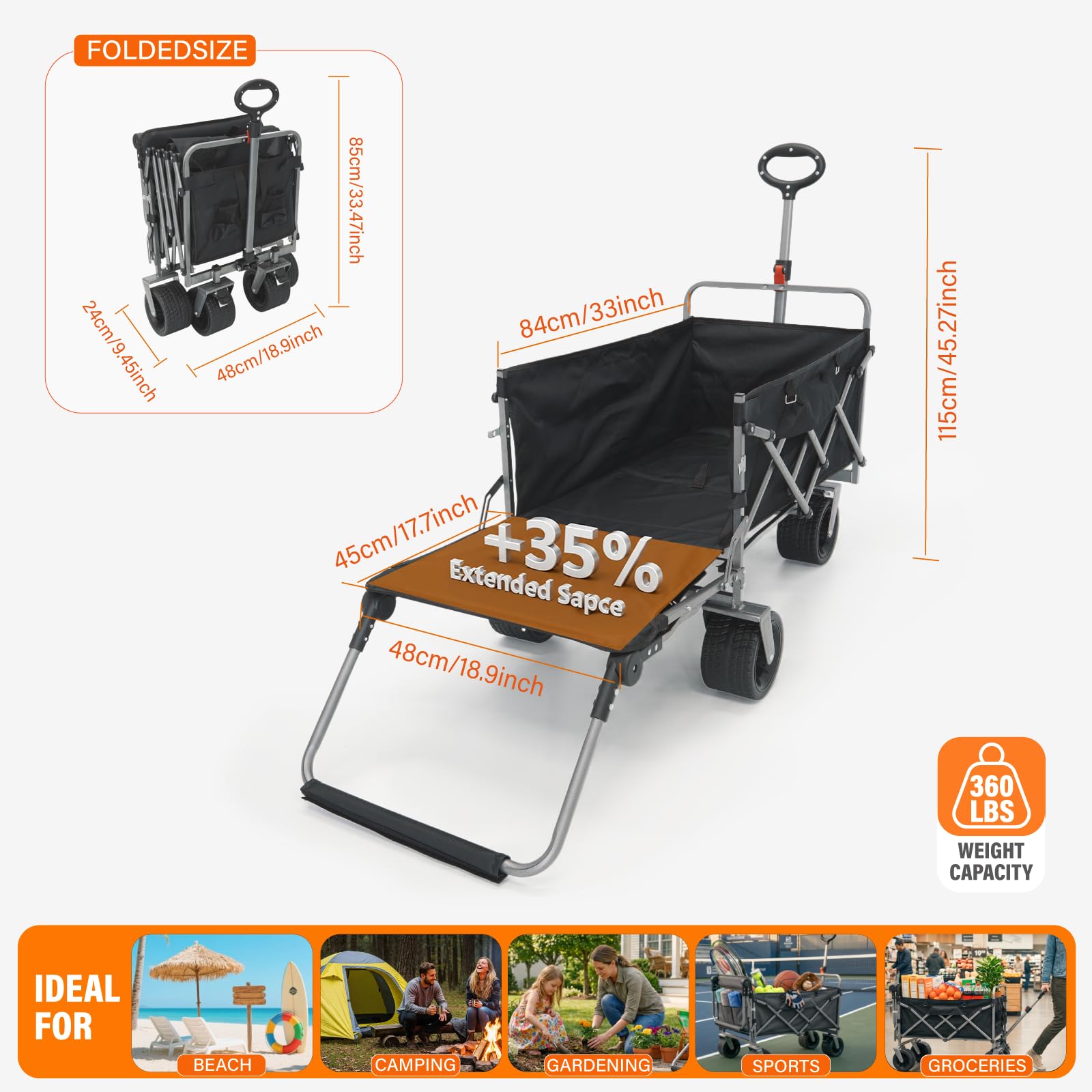 HAIGE folded wagon in car trunk illustrating compact storage benefit