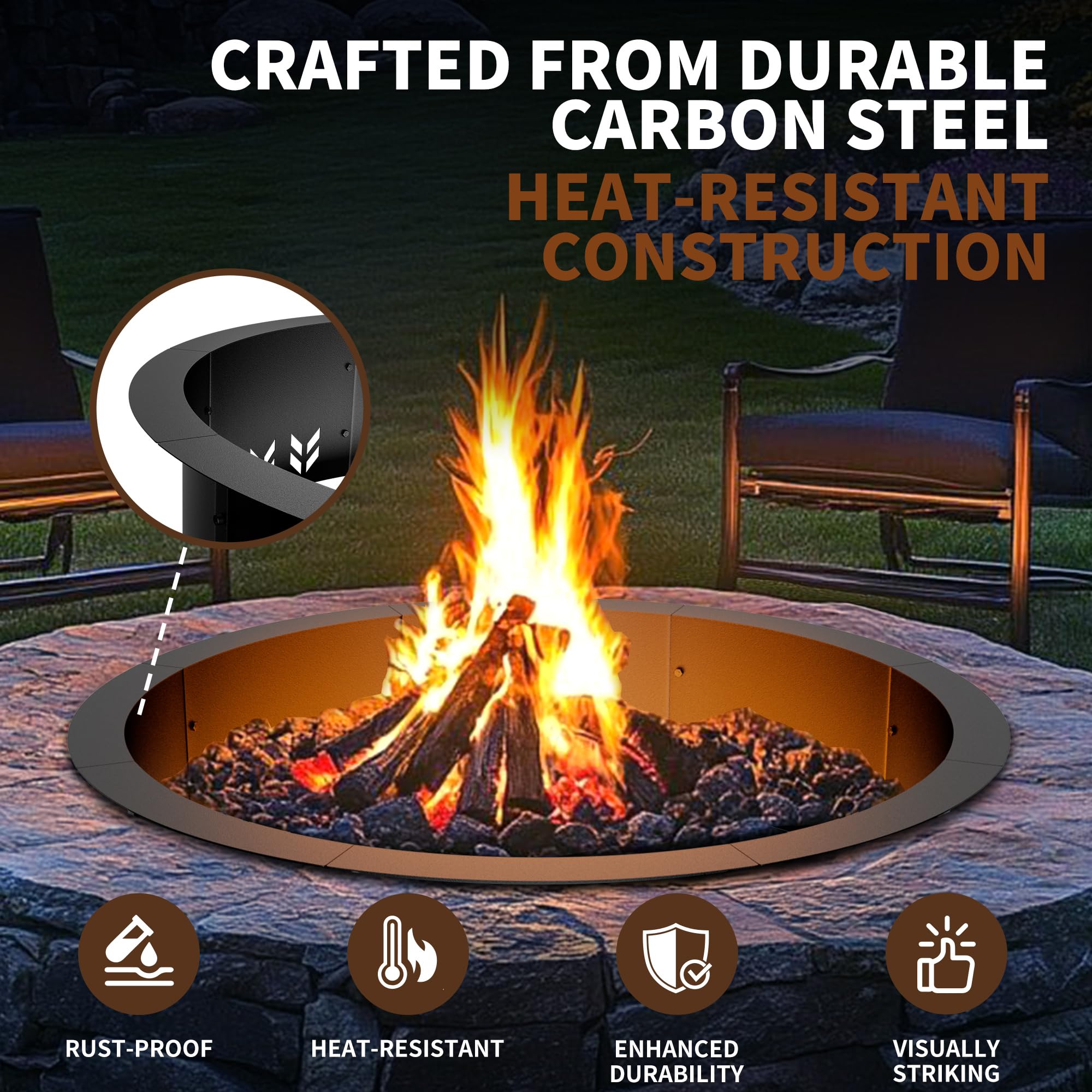 HAIMINA insert installed in backyard stone pit creating controlled fire area for safety