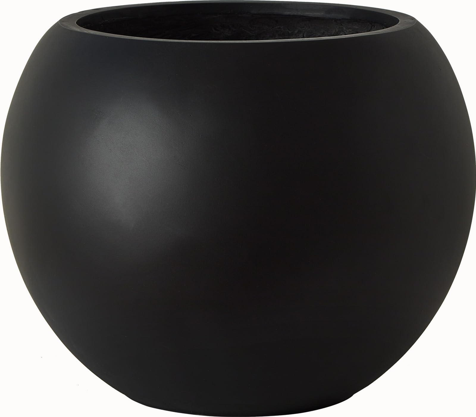 Haispring black fiberstone planter front view showcasing elegant round silhouette and stylish finish