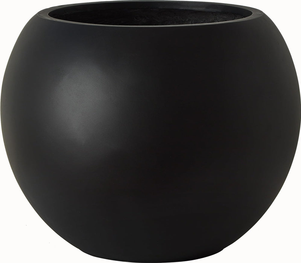 Haispring black fiberstone planter front view showcasing elegant round silhouette and stylish finish