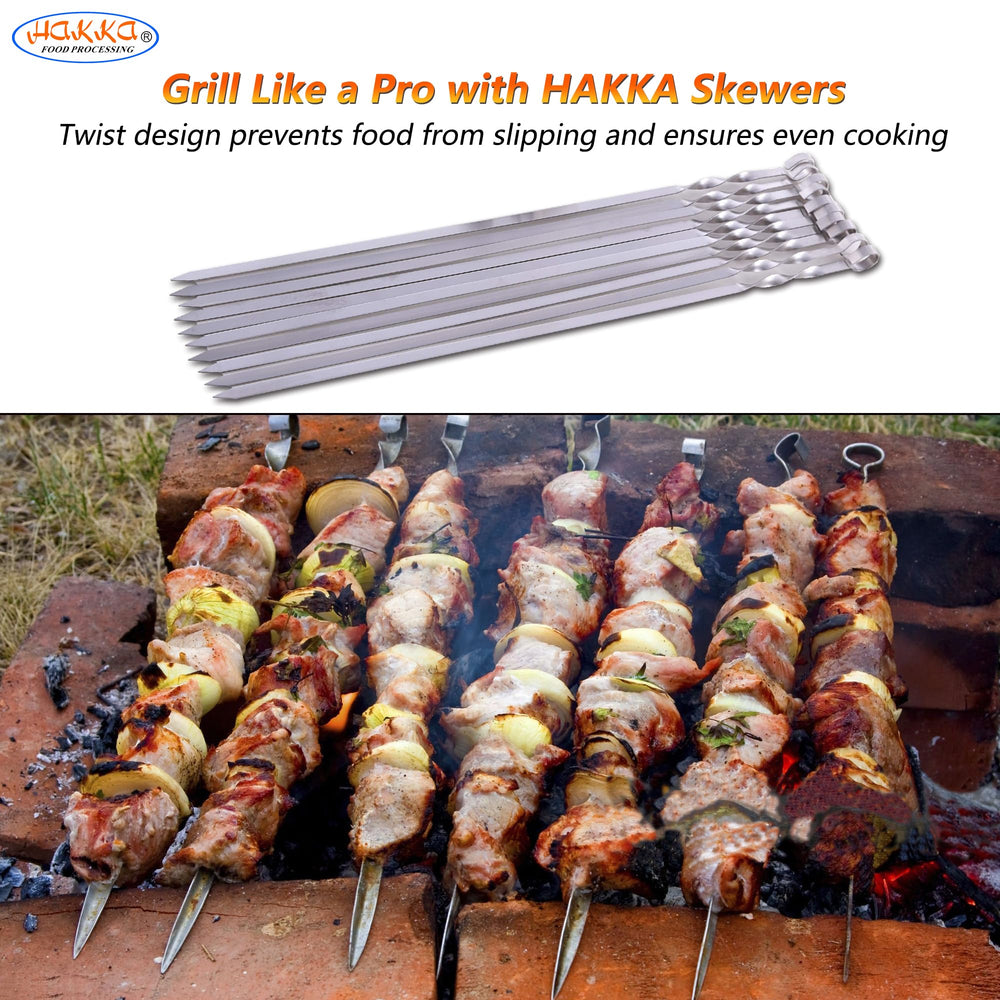 HAKKA loaded skewers on grill demonstrating capacity and even charring