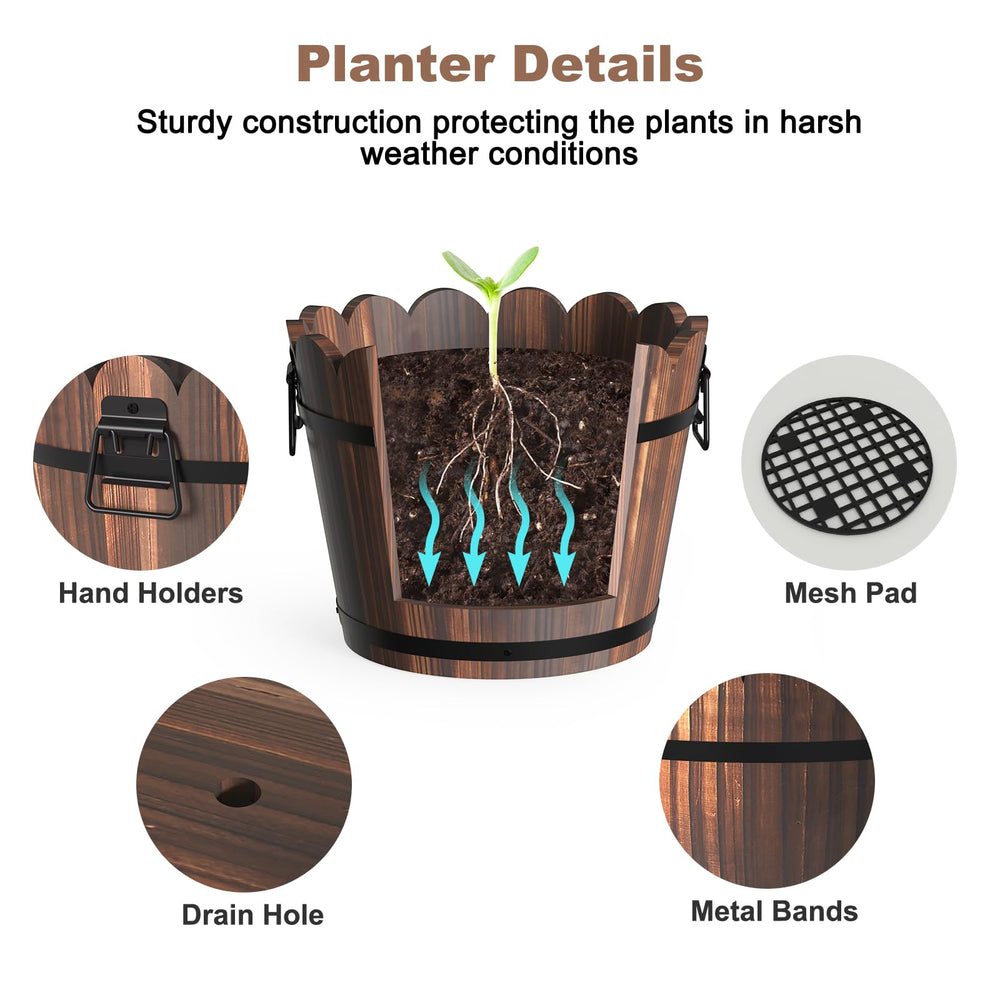 HakkaGirl barrel planters staged with kitchen herbs showing practical indoor use and easy access to herbs