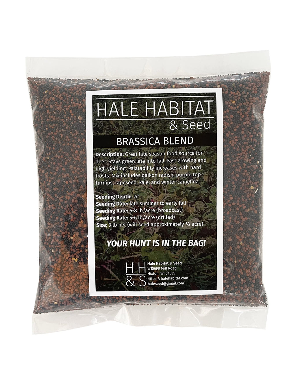 Hale Habitat & Seed front packaging showing mix and half-acre yield benefit