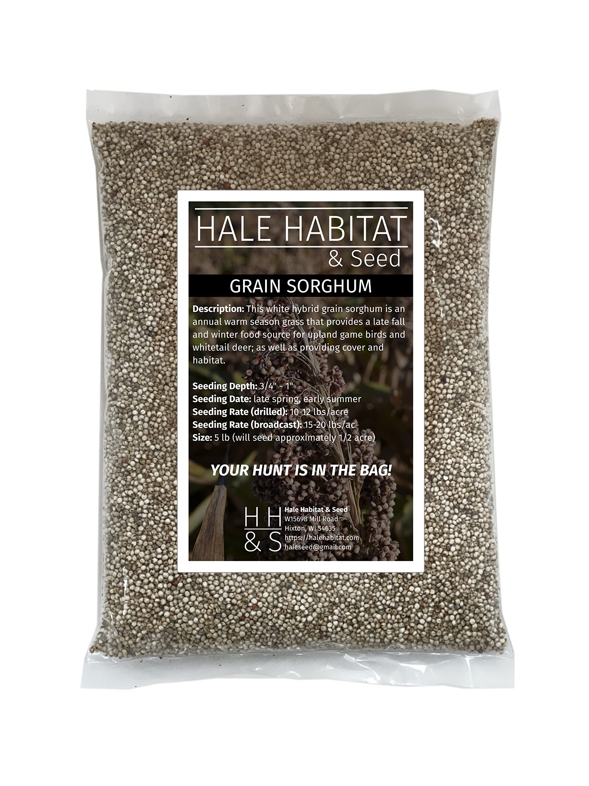 Hale Habitat & Seed front-of-bag showing branding and 5 lb size, clear planting benefit