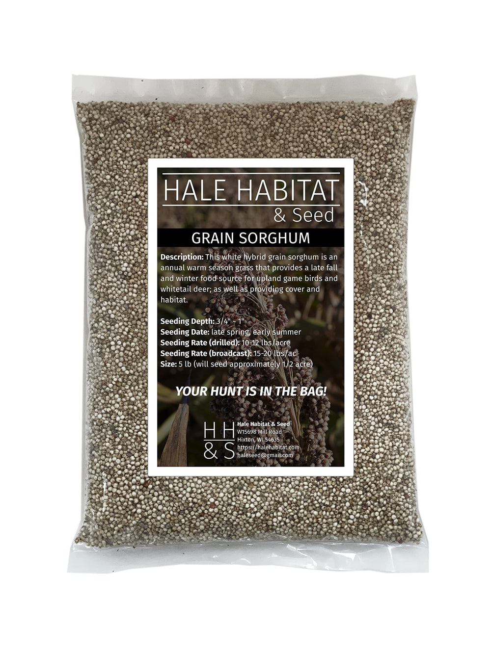 Hale Habitat & Seed front-of-bag showing branding and 5 lb size, clear planting benefit