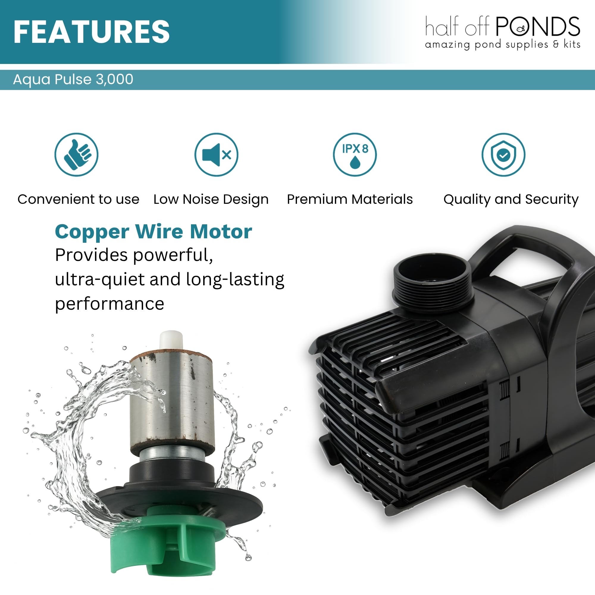HALF OFF PONDS impeller close-up for quick cleaning and improved performance