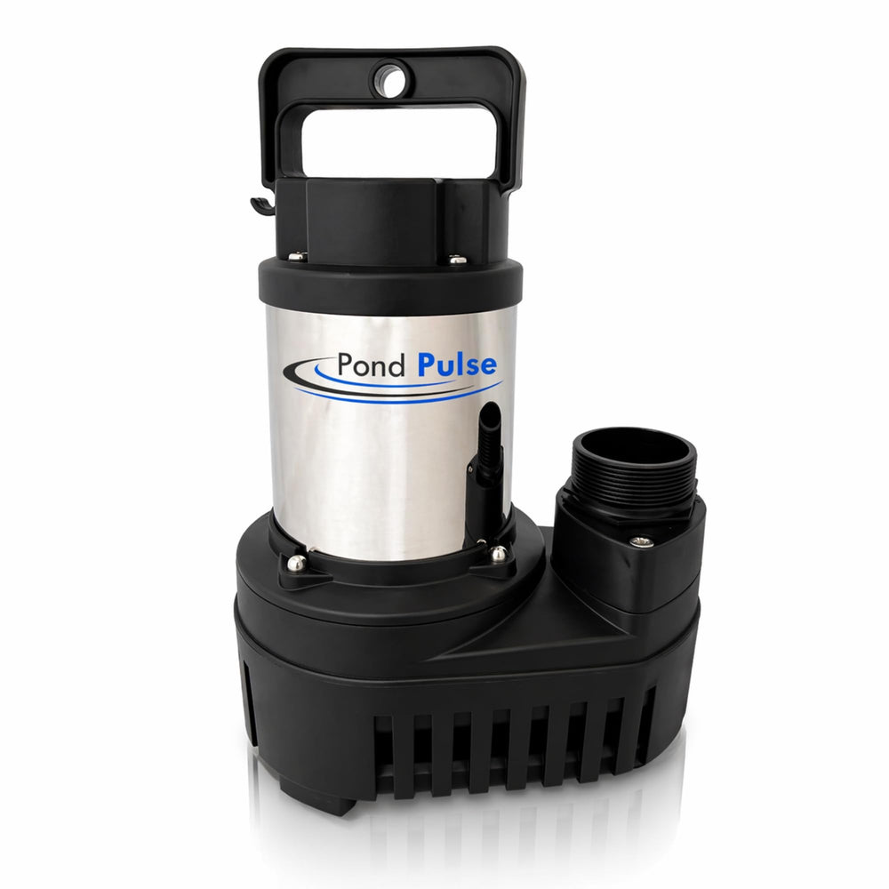 HALF OFF PONDS front view of Pond Pulse pump showing compact housing and label benefit