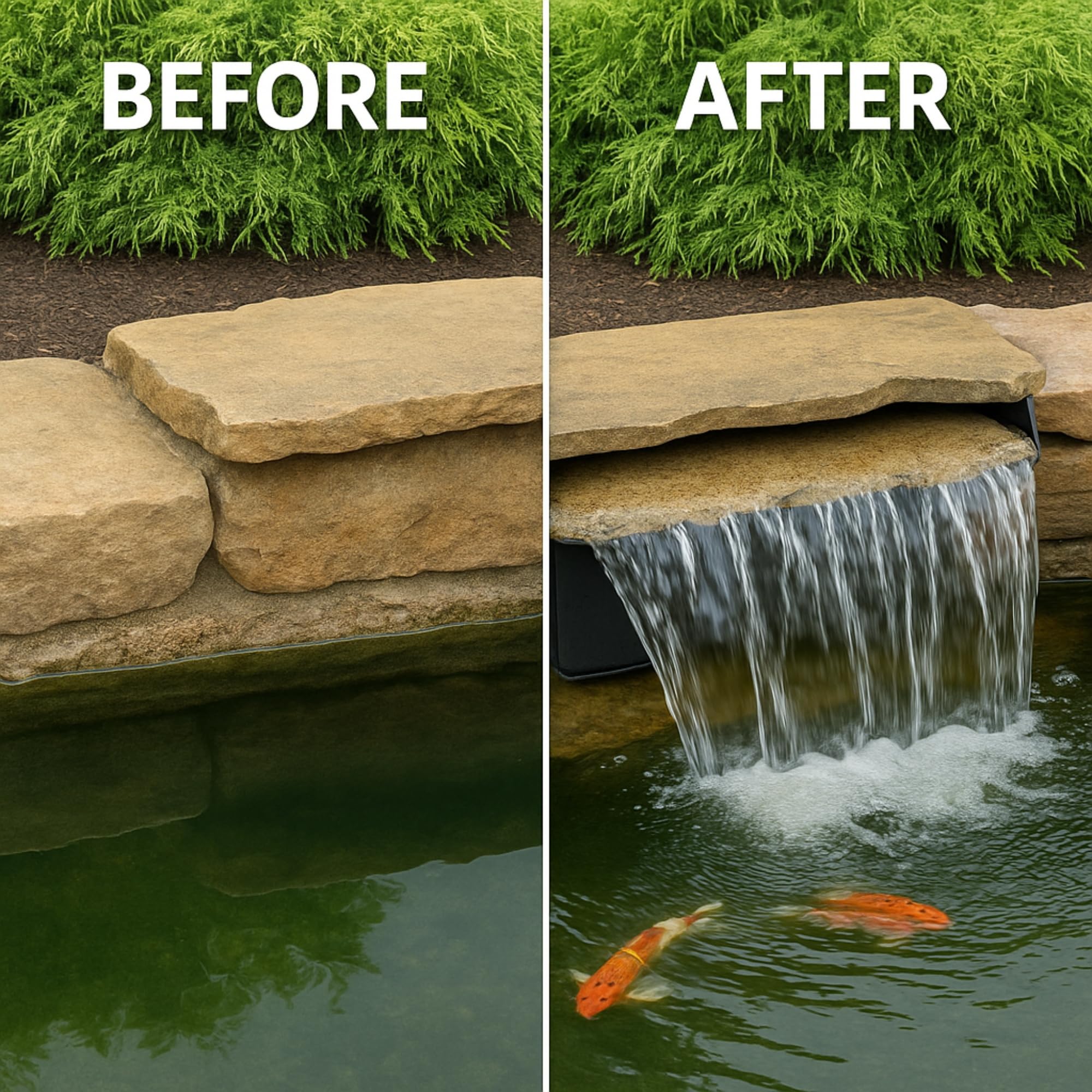 HALF OFF PONDS integrated lip and spillway showing smooth water sheet
