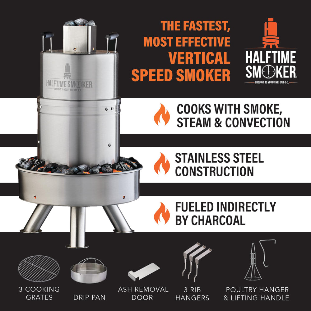 Halftime Smoker vertical racks detail showcasing faster, even smoke cooking