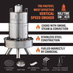 Halftime Smoker vertical racks detail showcasing faster, even smoke cooking