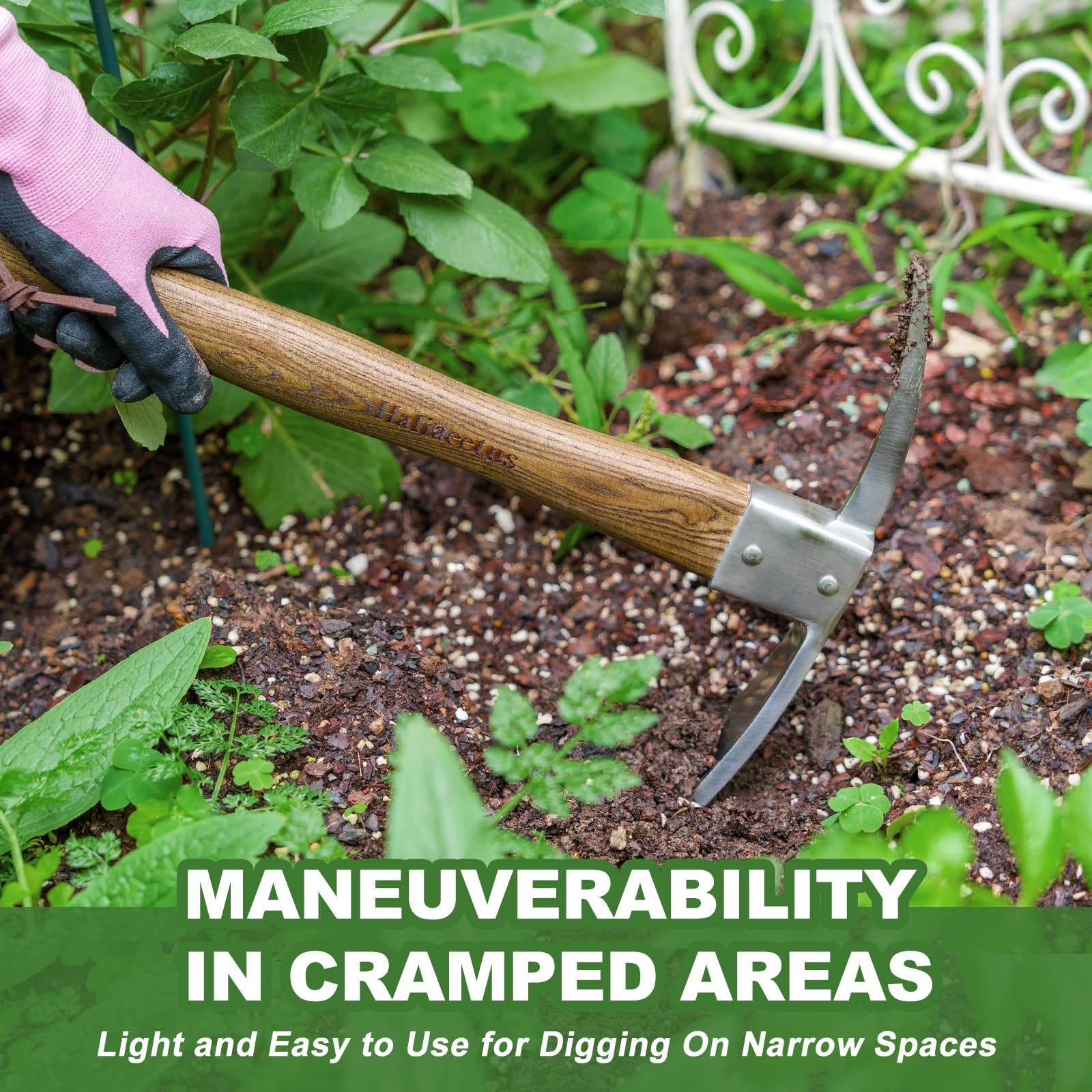Haliaeetus pick axe in use trenching raised bed for faster work